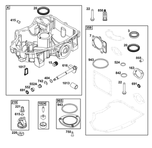 Crankcase Cover/Sump And Lubrication Group Diagram and Parts List for 44U677-0018-B5 400000 - 699999 Briggs and Stratton Engine